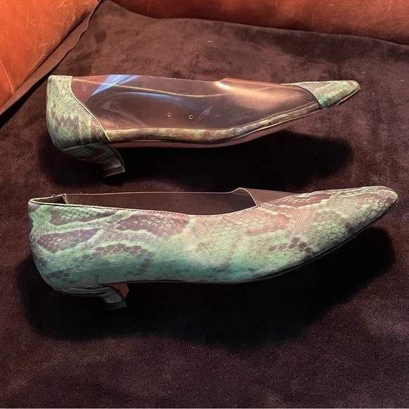 Miista see through clear green leather snakeskin pumps kitten heels - Picture 14 of 15